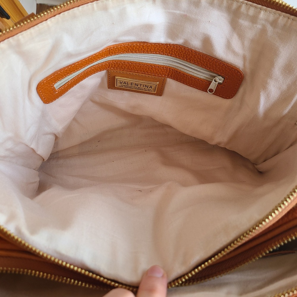 Valentina Italian Orange Pebbled Leather Shoulder Bag Classic Quiet Luxury Boho - Picture 9 of 15